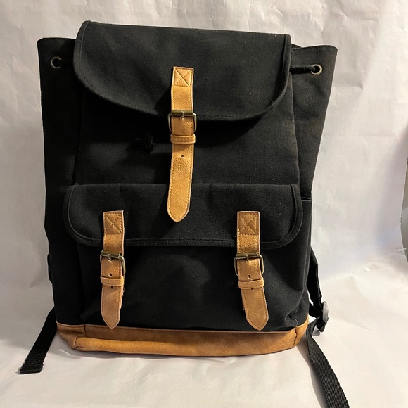 DSW Black and Tan Canvas Backpack adjustable - Picture 1 of 6